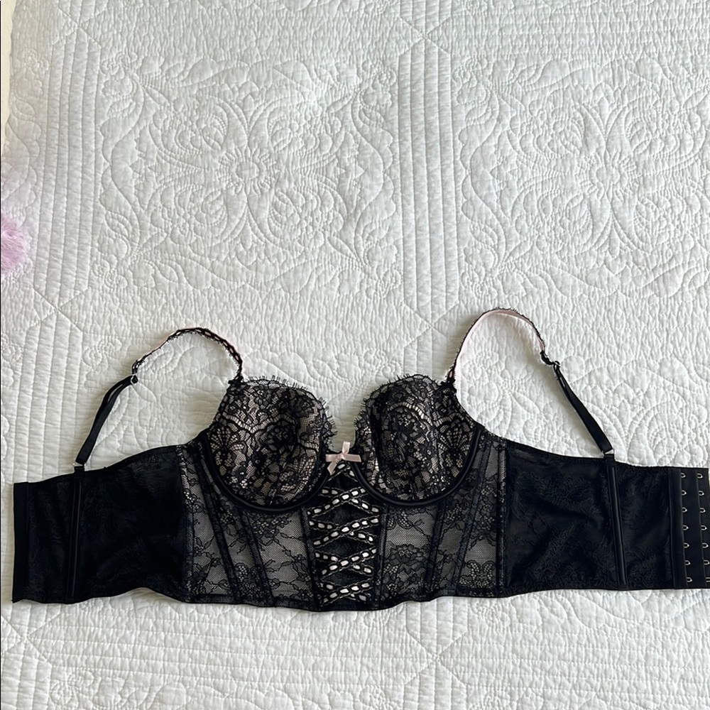 Victoria's Secret Black Lace Bra with Pink Accents
